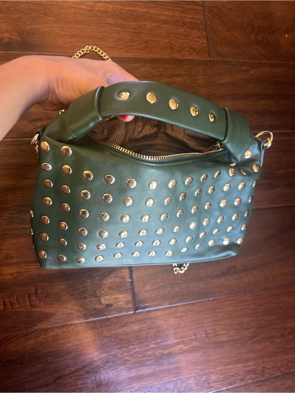 Vici Roxy Olive Green Studded Women's Top-Handle Bag